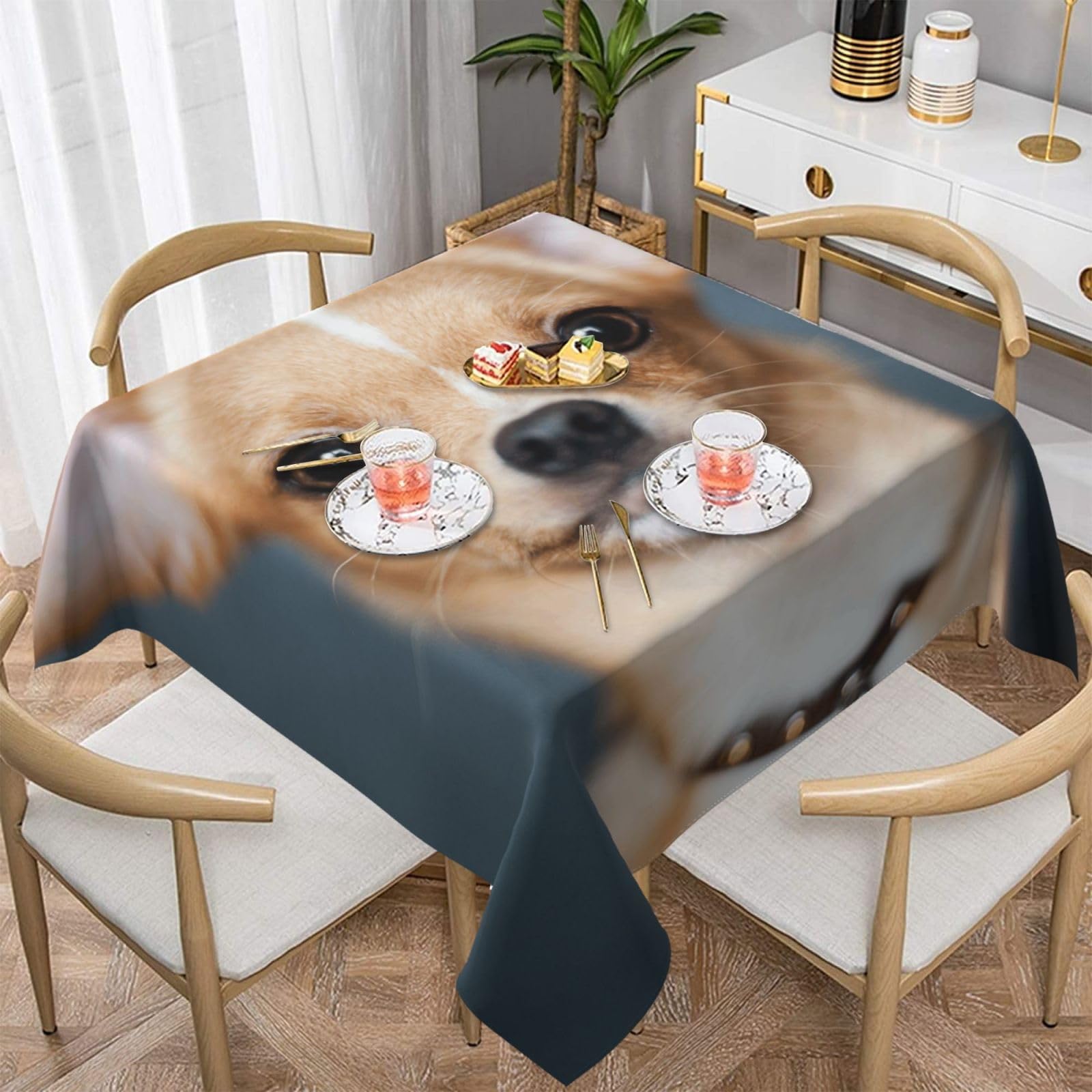 DCEHGEW cute chihuahua Prints Square Tablecloth 152x152 CM, Waterproof Fabric Table Cloth for Dining Table, Farmhouse Table Cover for Kitchen Dining Tabletop Decoration