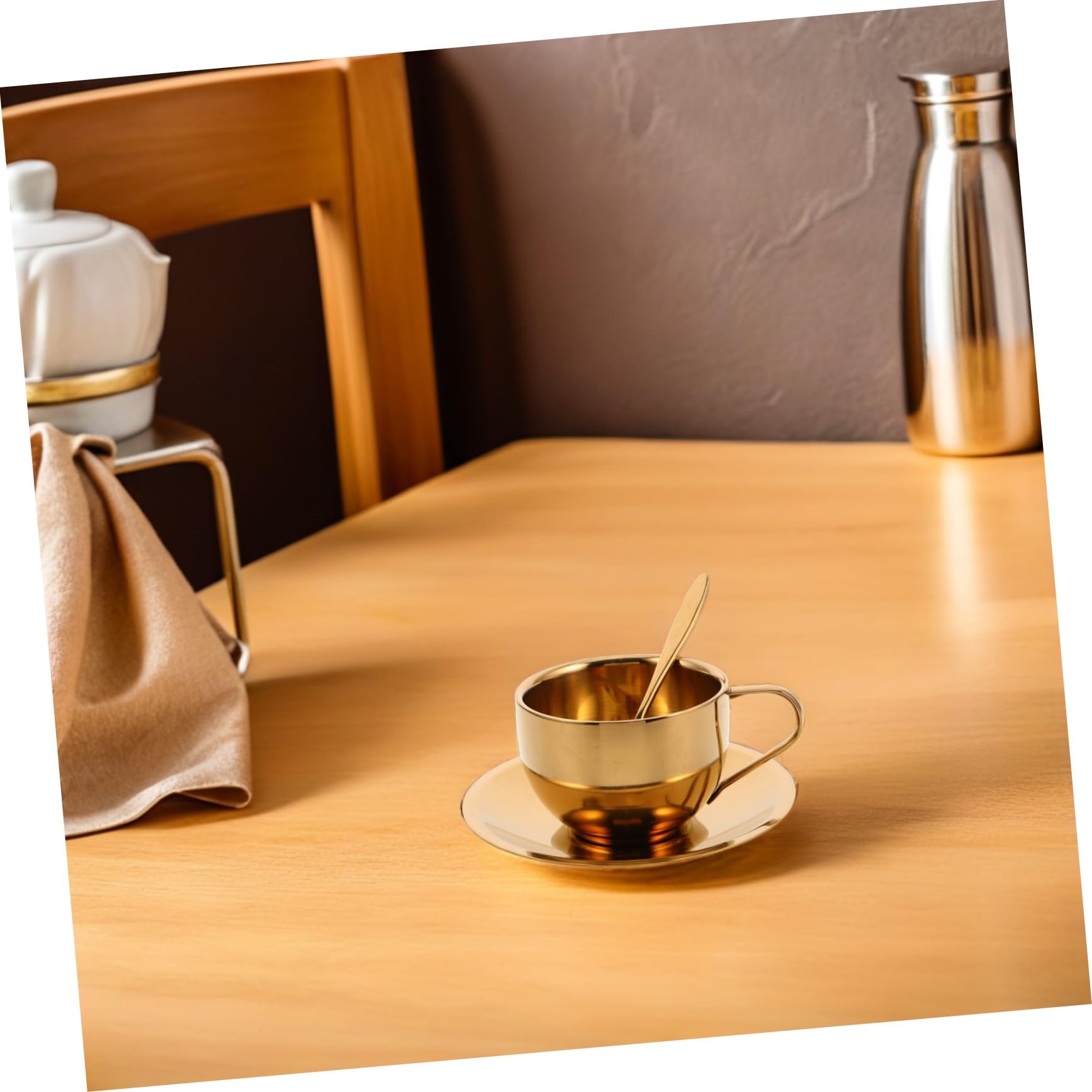Tazzine da Caffè in Acciaio Inox Doppia Parete Tazze Isolate con Piattini e Cucchiai per Caffè Espresso Tè al Latte e Bevande da Campeggio Resistenti e Impilabili per Risparmio