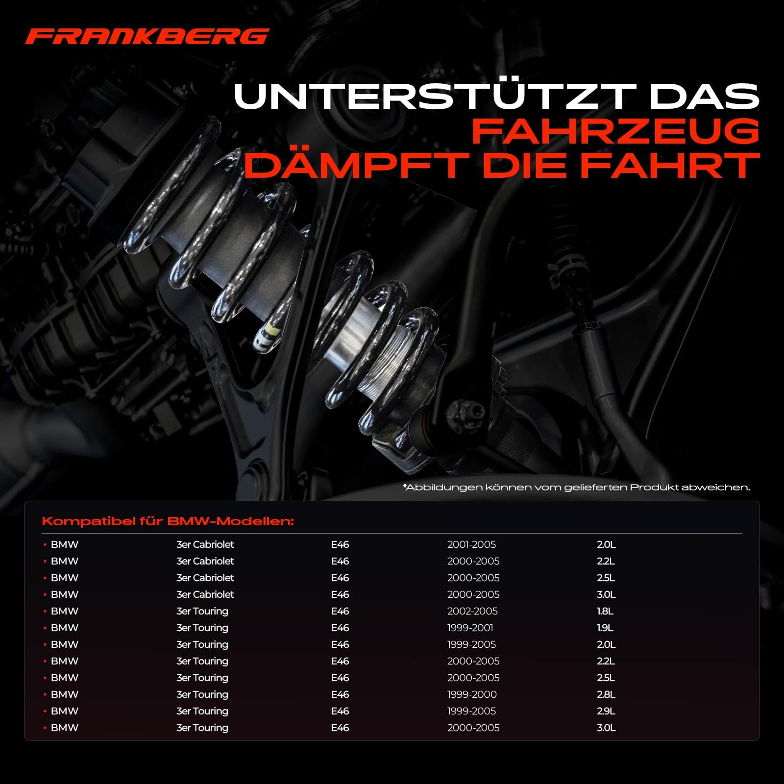 Frankberg 2x Muelles de chasis Compatible con Serie 3 Touring E46 316i 318i 318d 320d 320i 325i 328i 330i 330d Serie 3 Cabrio E46 318 Ci 320 Ci 323 Ci 325 Ci 330 Ci 6750756,33536750756