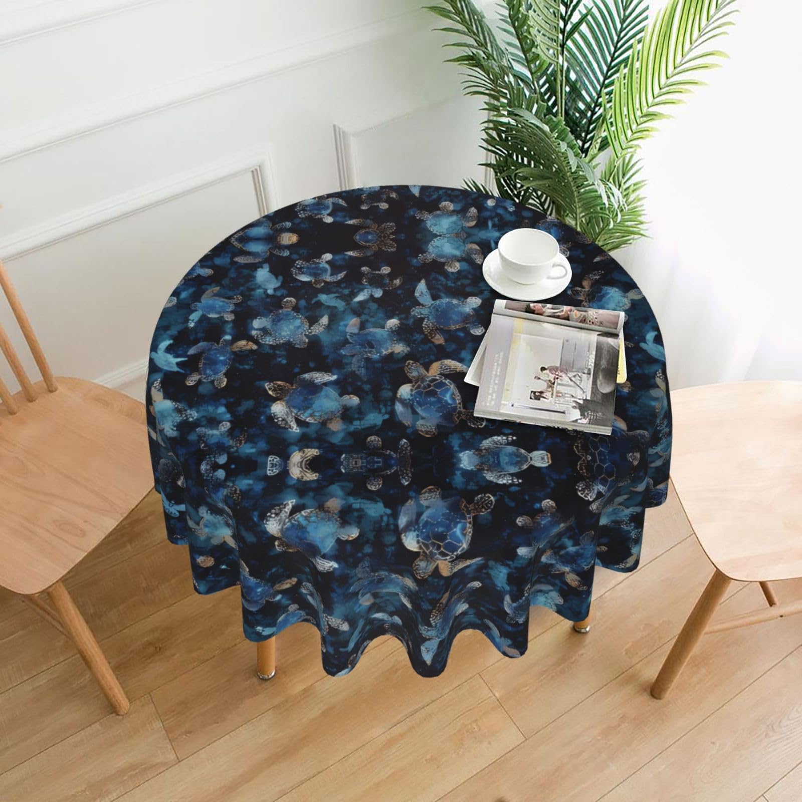 YYHHAOFA Sea Turtle Prints 60in Round Decorative Tablecloth – High-Grade Polyester Throw Cover for Dining, Parties, and Outdoor Events
