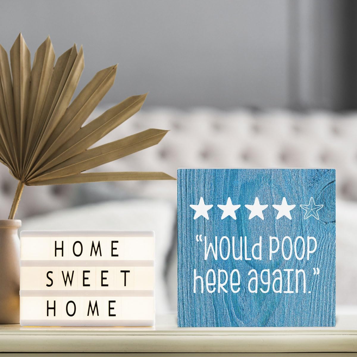 Funny Bathroom Art Would Poop Here Again Bathroom Sign Funny Toilet Wood Box Sign, Kitchen Signs for Above Cabinets, Toilet Washroom Kitchen Decor, Home Wood Block Plaque Desk Shelf Sign Decoration image 5