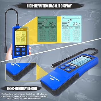 BELEY Brake Fluid Tester Digital Automotive Moisture Boiling Point Detector for DOT3,DOT4,DOT5.1 Brake Fluid with 2.8 Display, Audible Alarm, High-Precision Probe B10
