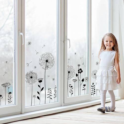 Miniatura 3 de Supzone Calcomanías de pared de diente de león negro, atractivas flores voladoras y mariposas, calcomanías de pared autoadhesivas creativas para
