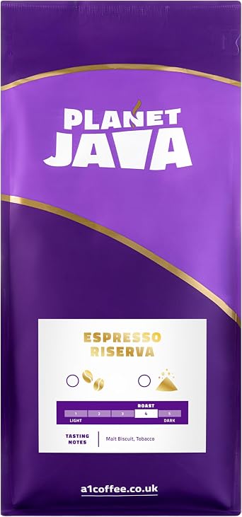 Planet Java Espresso Riserva Coffee Beans 1kg Bag, 100% Arabica Medium Roast, Hand Roasted In The UK