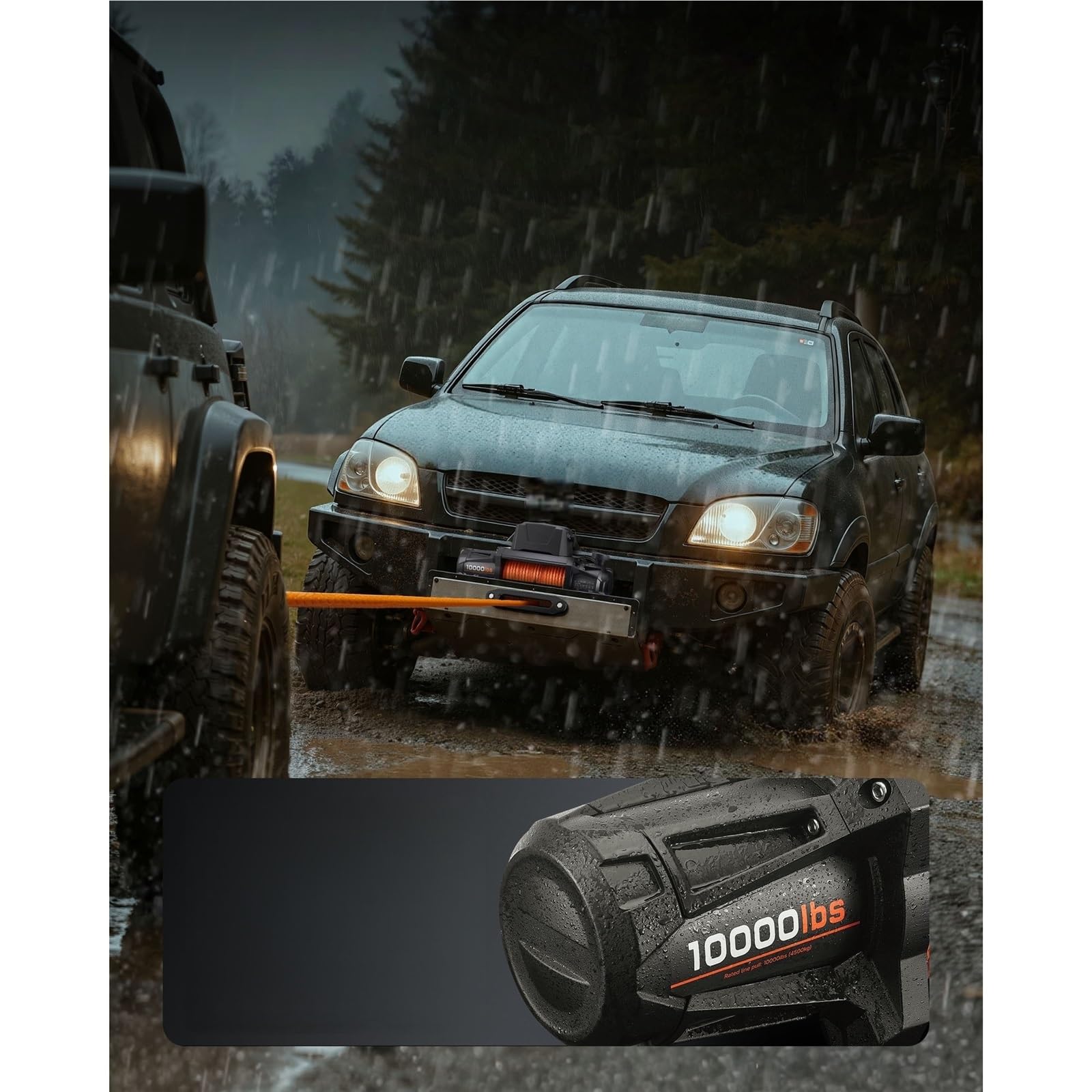 Wciągarka Elektryczna 10000/12000/13500 Funtów 12 V DC Wciągarka Samochodowa Z Liną Syntetyczną O Długości 90 Stóp(10000 lbs)