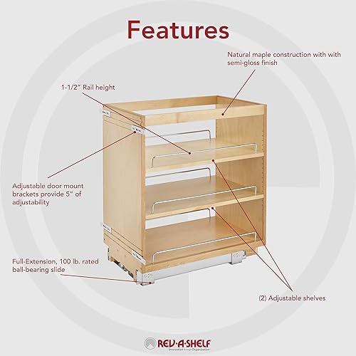 Vista 12 de Rev-A-Shelf Organizador de almacenamiento de armario de cocina extraíble de 8 pulgadas con estantes ajustables para apertura de gabinete de 8.5