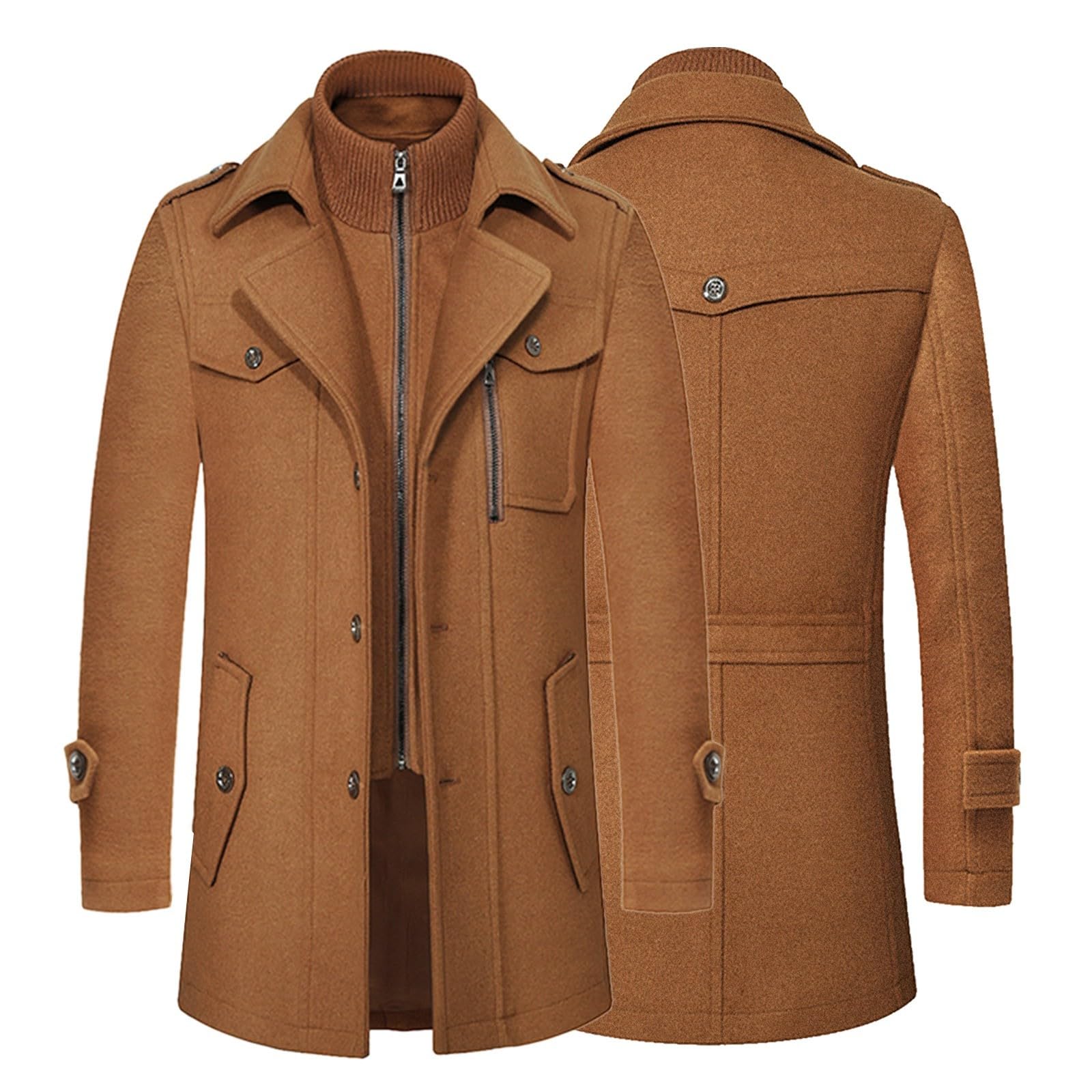 Generico Cappotto Uomo Invernale - Giubbino Autunno Trench Elegante Lungo Peacoat Giaccone Con Bottoni e Cerniera Giacconi Slim Fit Soprabito Stile Caldo Casual Cappotti Con Tasche Giacche 2025