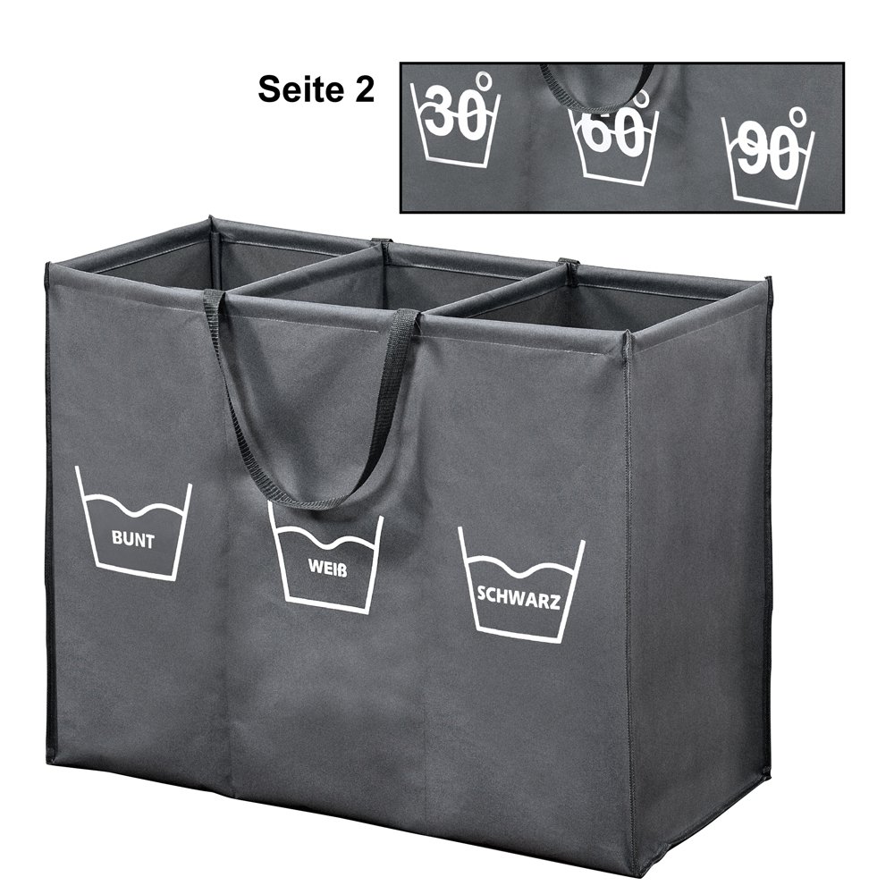 Kesper | laundry sorter with 3-piece layout and carrying loops, material: polyester, colour: grey | 89170
