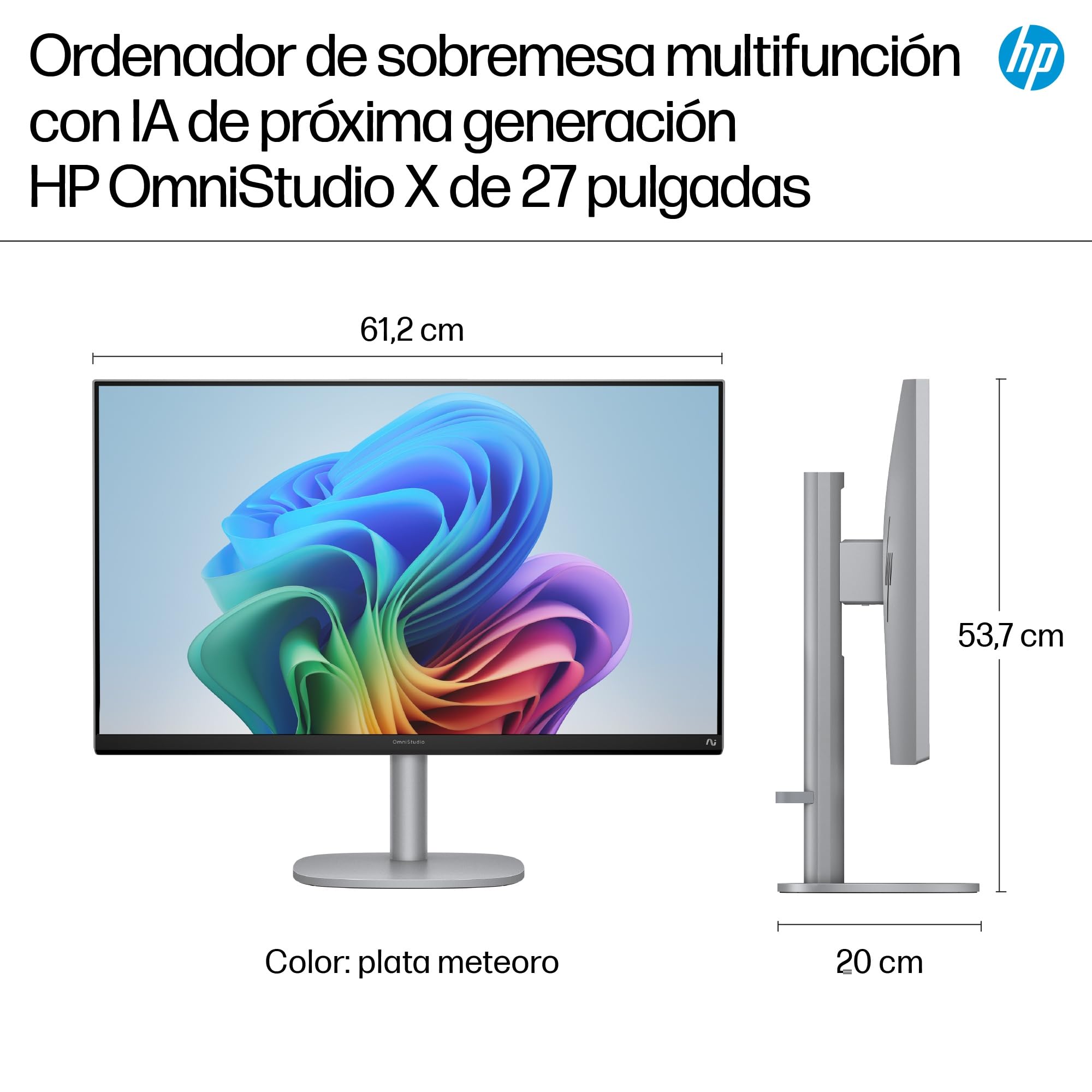 HP OmniStudio X All-in-One 27" 4K UHD (Procesador Intel Core Ultra 7 258V con IA, 32GB RAM, 1TB SSD, Gráficos Intel ARC, Windows 11 Home) Teclado QWERTY Español - Silver