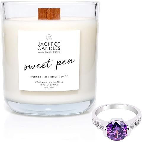 Jackpot Candles Sweet Pea Candle with Ring Inside (Surprise Jewelry Valued at $15 to $5,000) Ring Size 10