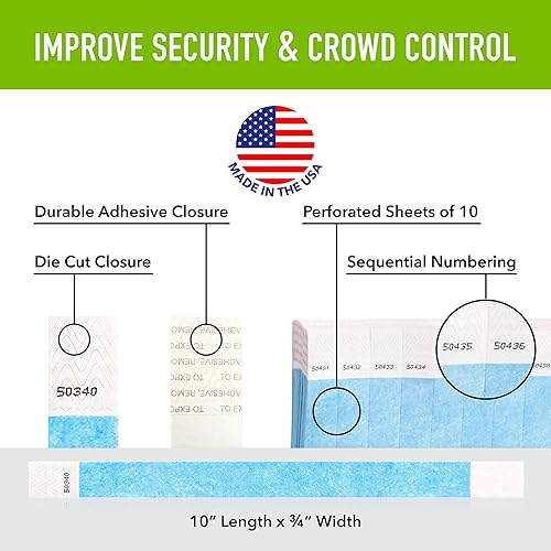 Miniatura 2 de WristCo Pulseras Tyvek azul cielo de 34 pulgadas paquete de 100 pulseras de papel para eventos