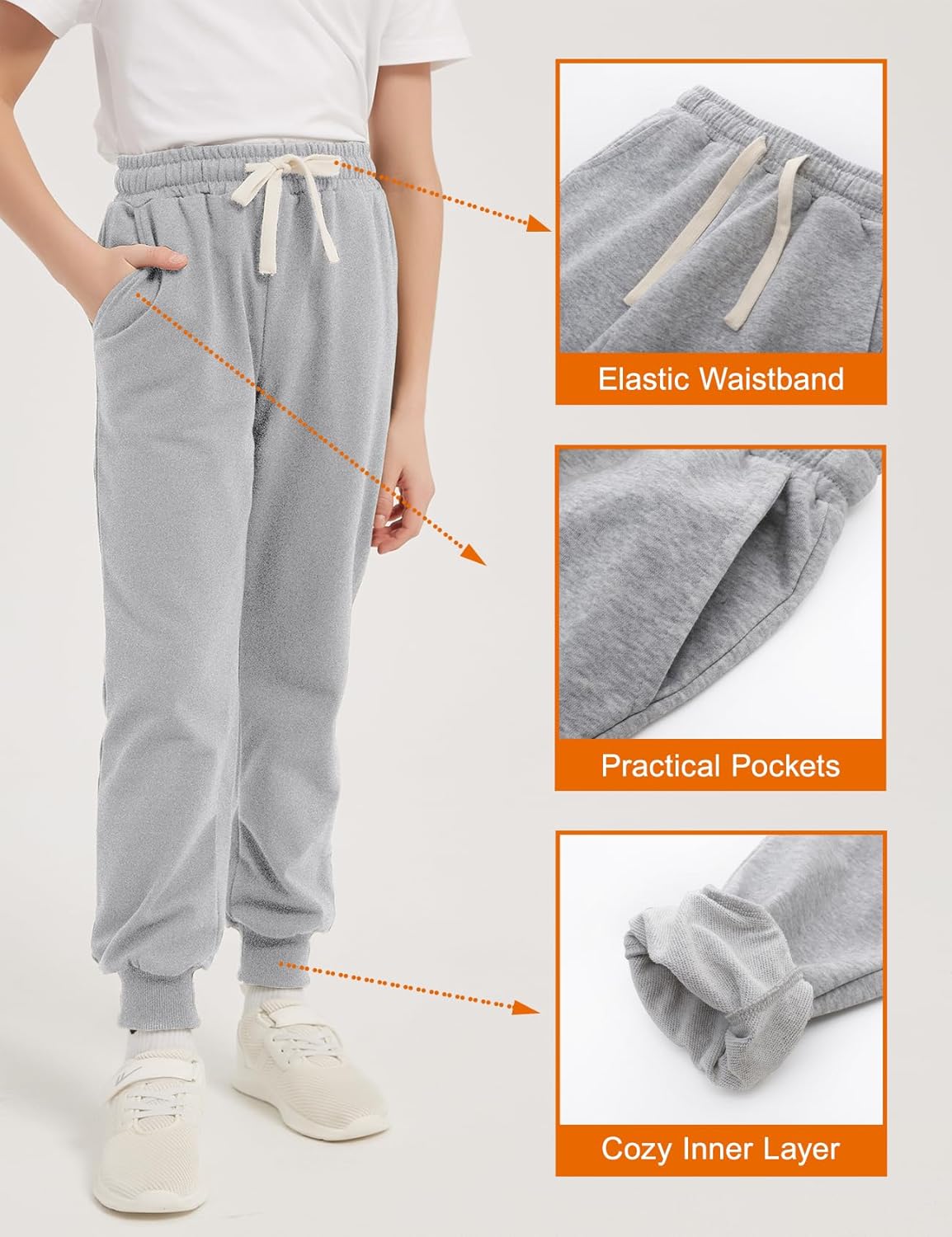 PEHMEA 3 Pack Boys Girls Sweatpants Kids Cotton Active Jogger Pull On Athletic Pants with Pockets Drawstring for School Sport - Image 2