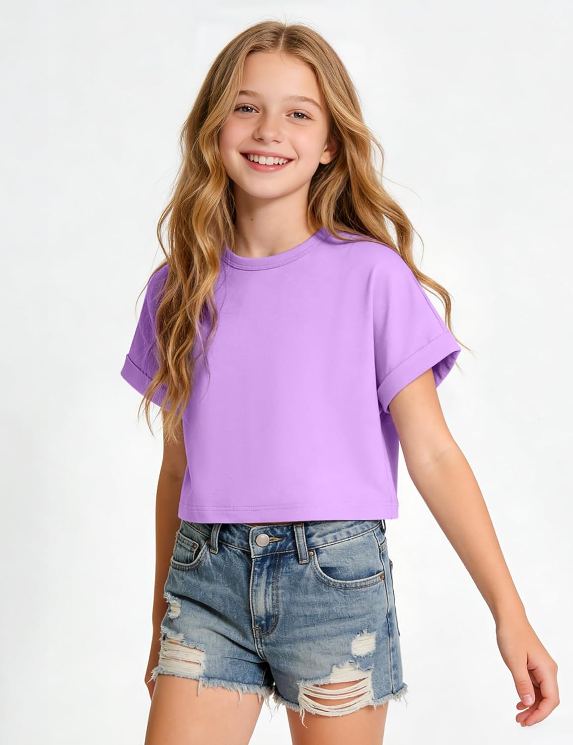 Girls Crop Tops Short Sleeve T-Shirts for Girl Crew Neck Basic Tee Size 7-14 Years - Image 5