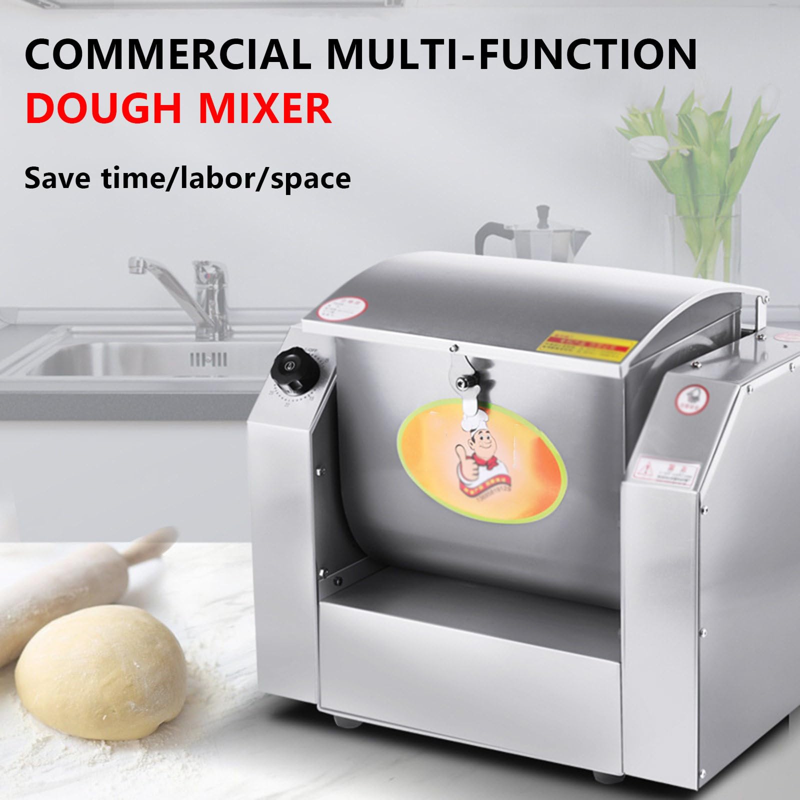 Impastatrice verticale, impastatrice elettrica con cilindro inclinabile a 90° per uso professionale in cucine industriali.