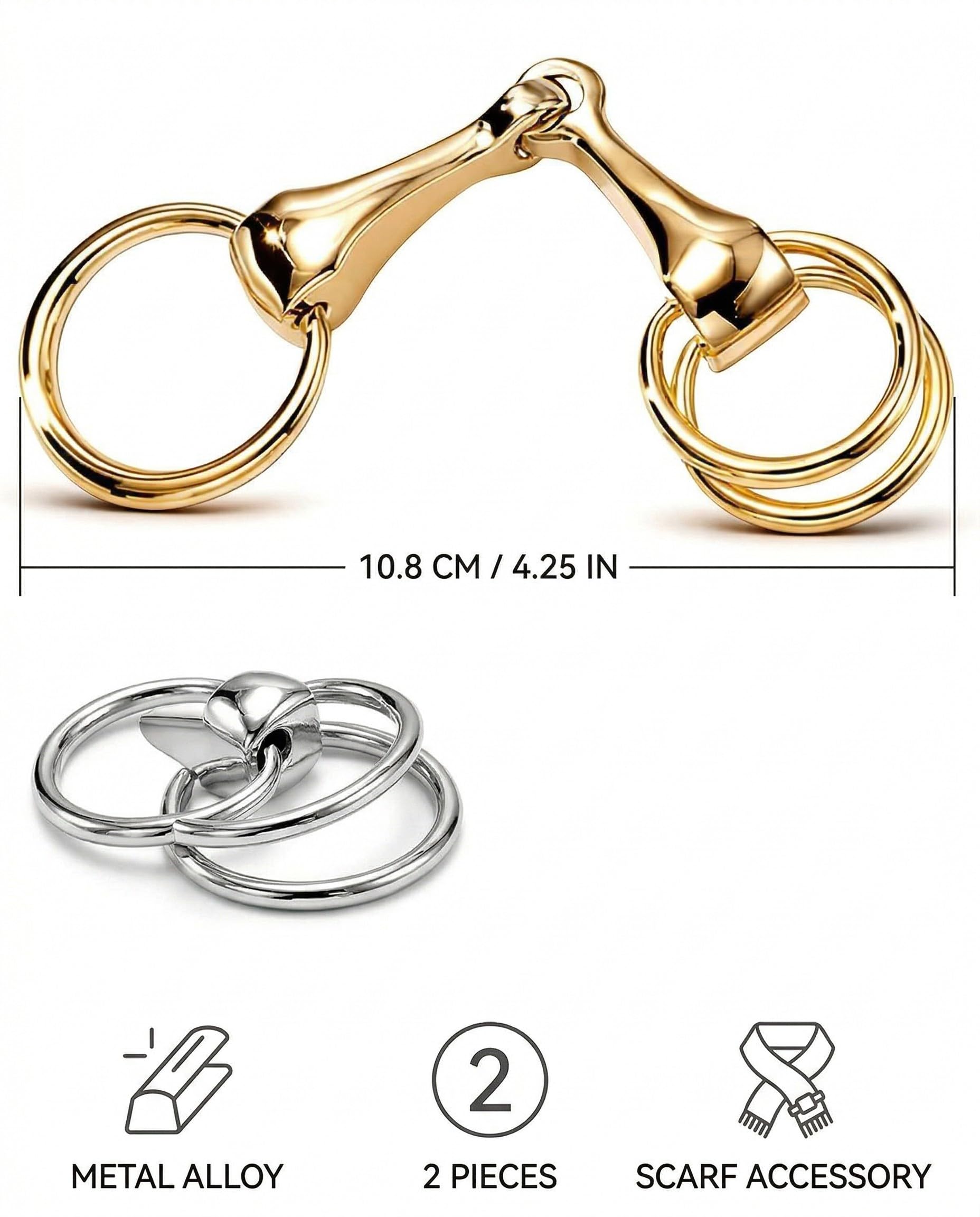 TOZBLEU 2 piezas broche mantoncillo flamenca, anillo triángulo horsebit para mujer, aleación hueca, clip soporte bufanda, bucle para boda, metal oro/plata, talla única. — view 5
