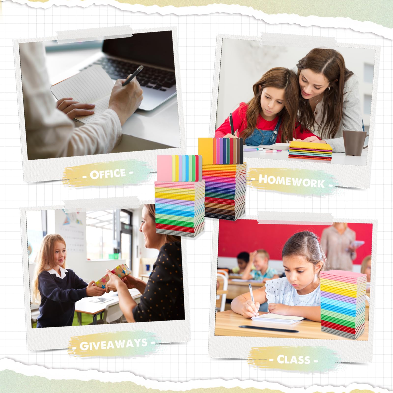 Harloon Lot de 100 petits carnets de notes lignés de poche 10,2 x 6,3 cm pour l'école, les enfants, les étudiants, les voyageurs, les hommes et les femmes, 30 feuilles et 60 pages (multicolore)