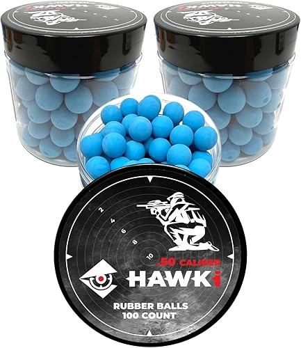 Miniatura 48 de Hawki - Pelotas de goma reutilizables de 0.50 o .43 cali, bolas de goma suave, menos letales para pistolas de paintball negro x 100