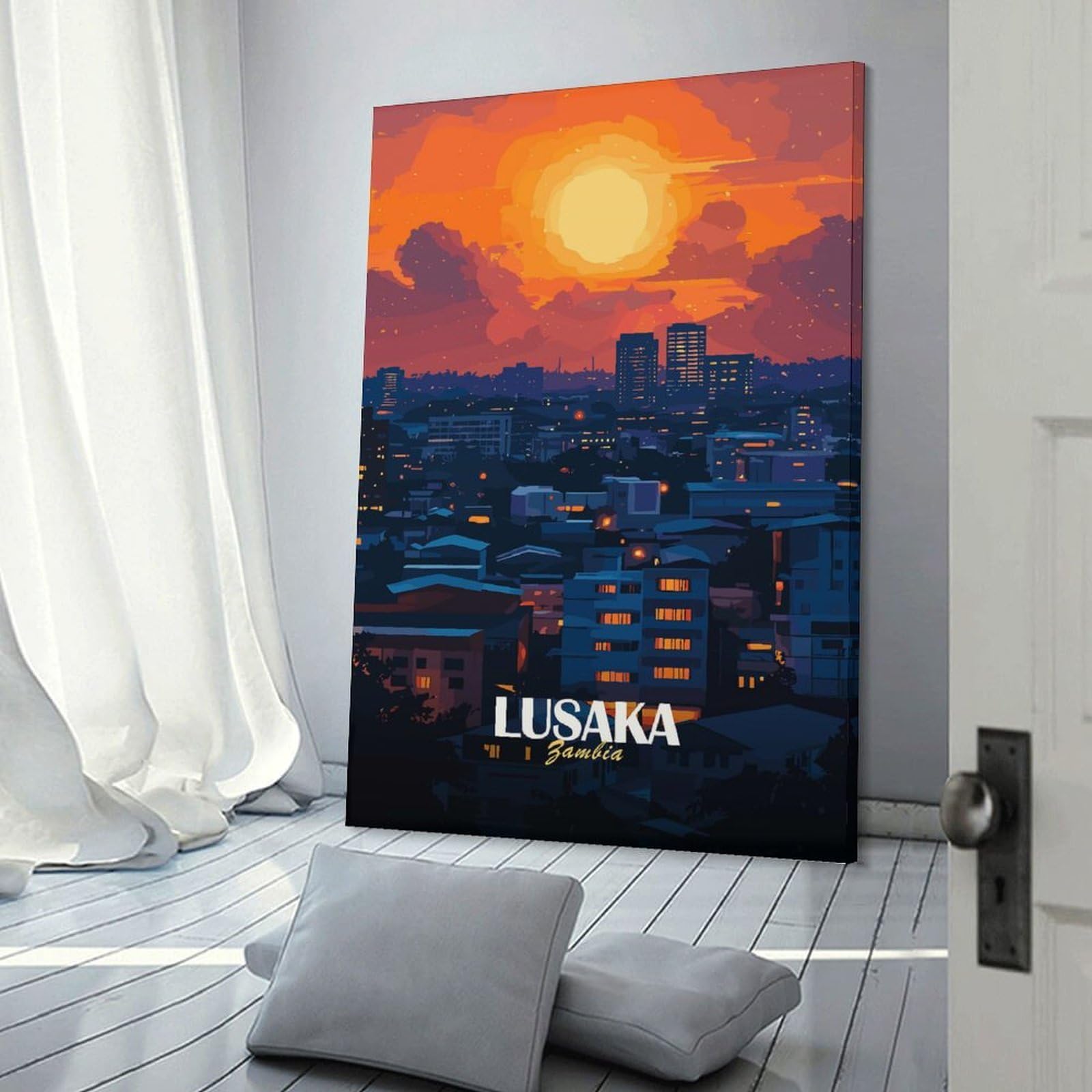 Junmoney Room Decor Wall Art Lusaka Zambia Cityscape at Sunset, 20x30inch(50x75cm), for Living Room, Lounge Or Sitting Room, Canvas Styling for A Polished Room Look