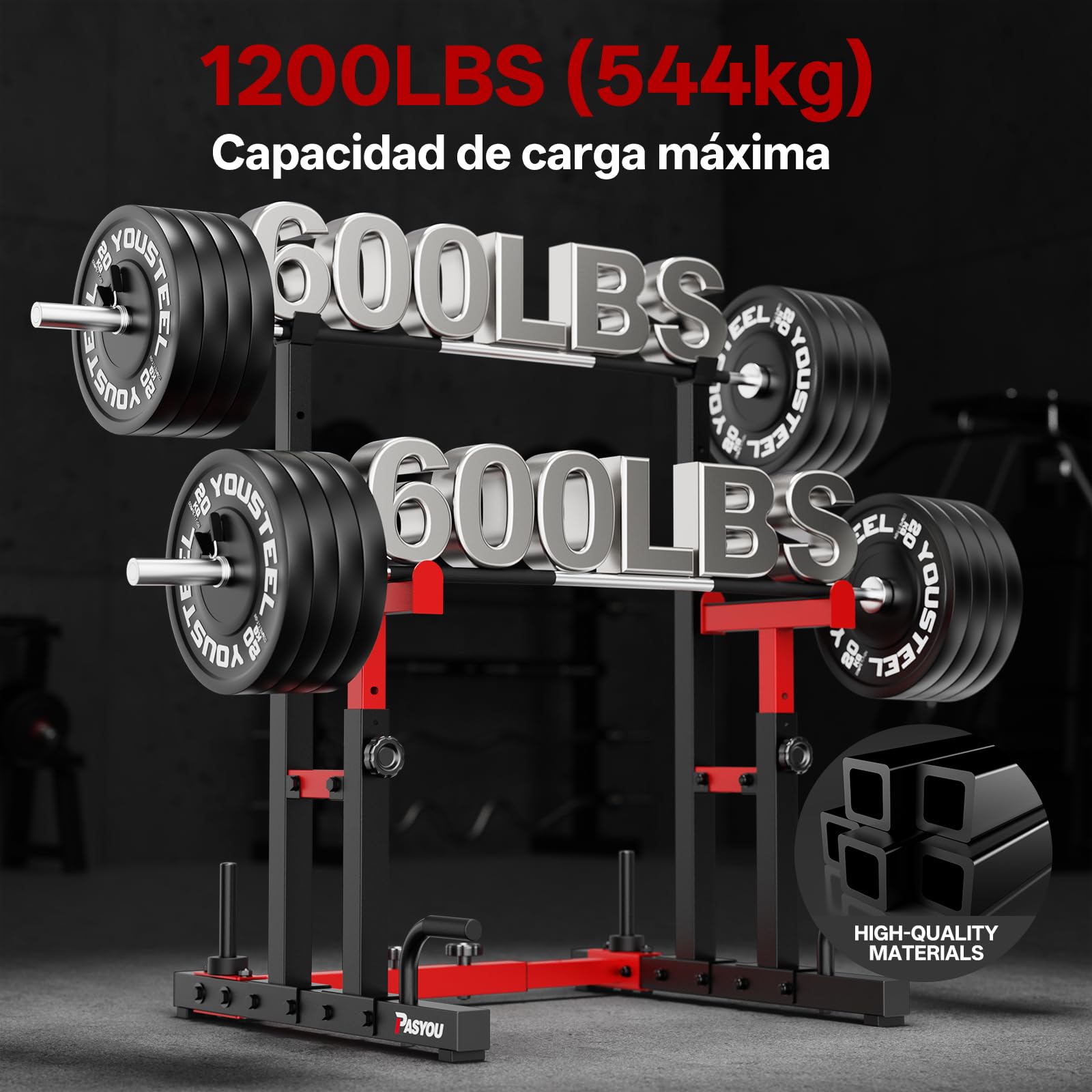 PASYOU Soporte Para Sentadillas Ajustable, Soporte Para Barra Ajustable, Rack Musculación Soporte Multifuncional Para Barra, Máx. 544 KG