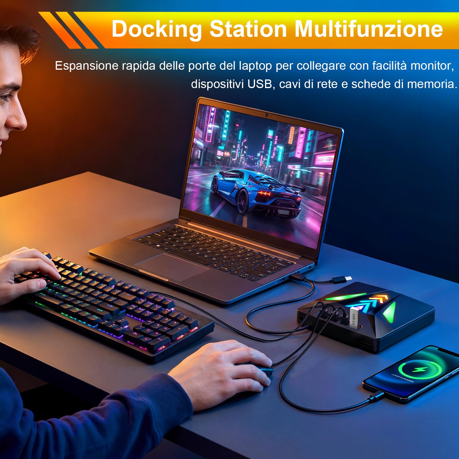 Lettore CD DVD Esterno per PC Portatile, Masterizzatore DVD Esterno USB 3.0 | -/+RW/ROM Drive con 4 Porte USB Portatile Velocità 5 Gbps per Laptop, Desktop, Windows 11/10/8/7/XP/Vista, Linux, MacOS