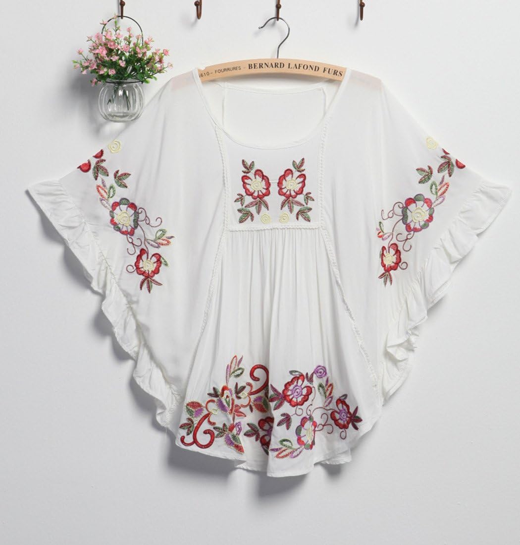 Kafeimali Women's Tops Embroidered Loose Peasant Mexican Blouse Shirt - Image 5