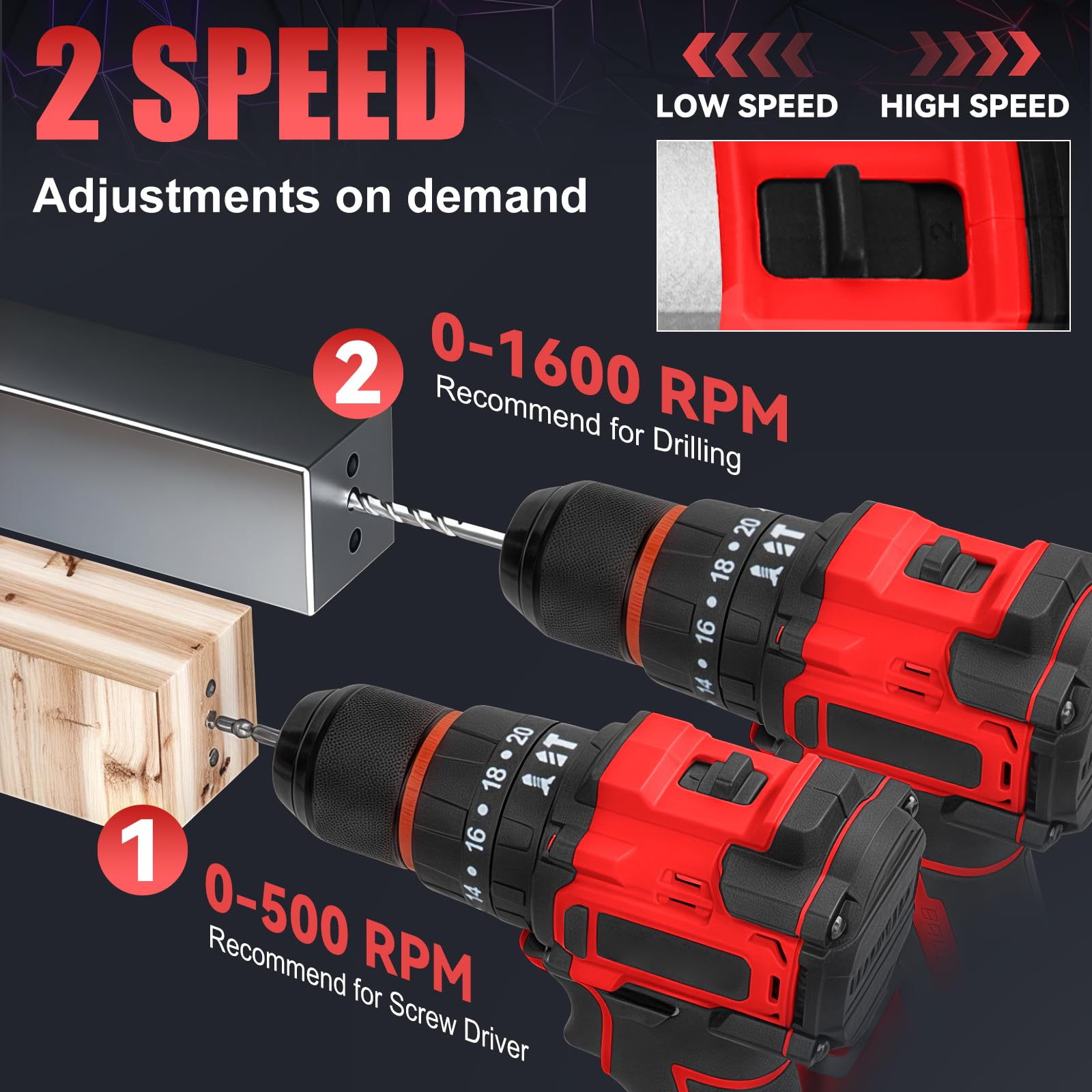 Set trapano avvitatore a batteria 2 in 1, compatibile con Milwaukee 18 V M18 (senza batteria), piccolo trapano avvitatore a percussione, 27 accessori, regolazione della coppia 25+3, mandrino da 10 mm