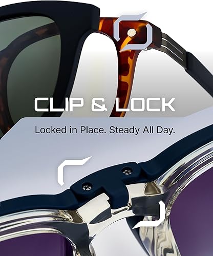 Miniatura 3 de Lentes de bloqueo de luz azul con clip magnético 2 en 1, montura negra Wayfarer + clip UV400 polarizado gris, TR90, ligeras, antirreflectantes,