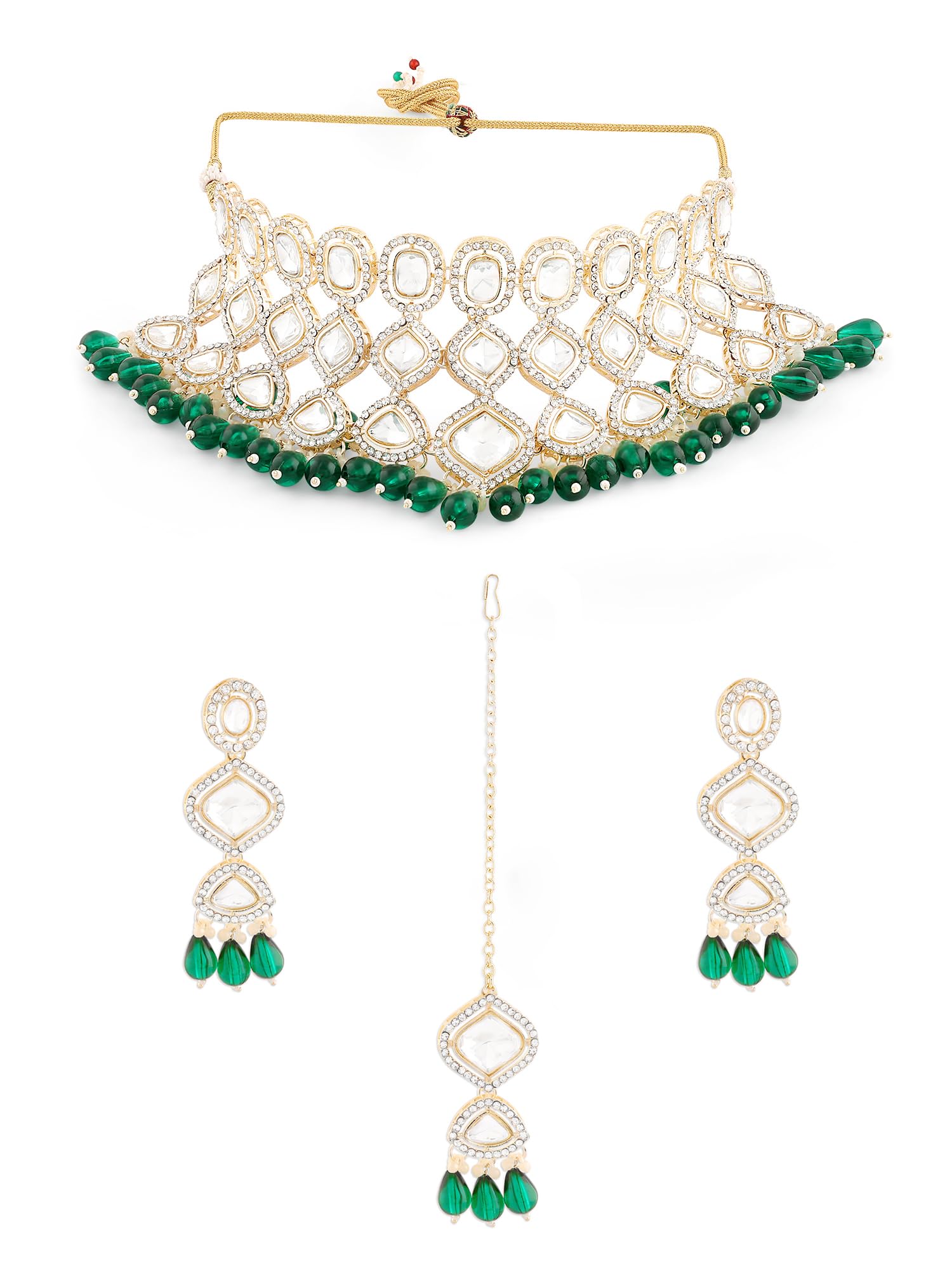 ZAVERI PEARLS Green Bead Austrian Diamonds Bridal Choker Necklace Earring Maangtikka Set For Women-ZPFK17312 (B0CTF6WWRL) Amazon Price History, Amazon Price Tracker