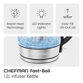 Amazon | Chefman 電気ケトル 温度制御付き 5つのプリセット LED