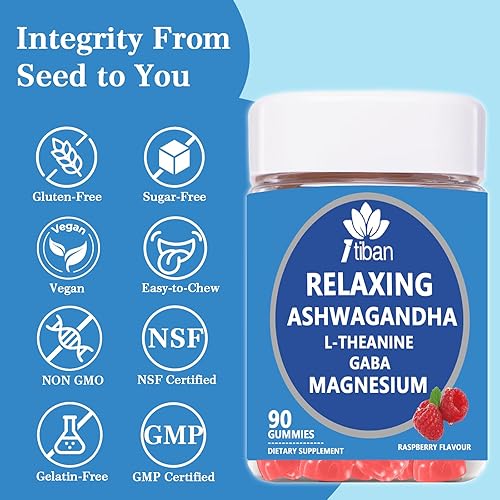 Miniatura 8 de Itiban Gomitas Ashwagandha, magnesio, L-teanina, GABA, D3, B6, suplemento de cortisol para mujeres y hombres, equilibrio hormonal, relajarse,