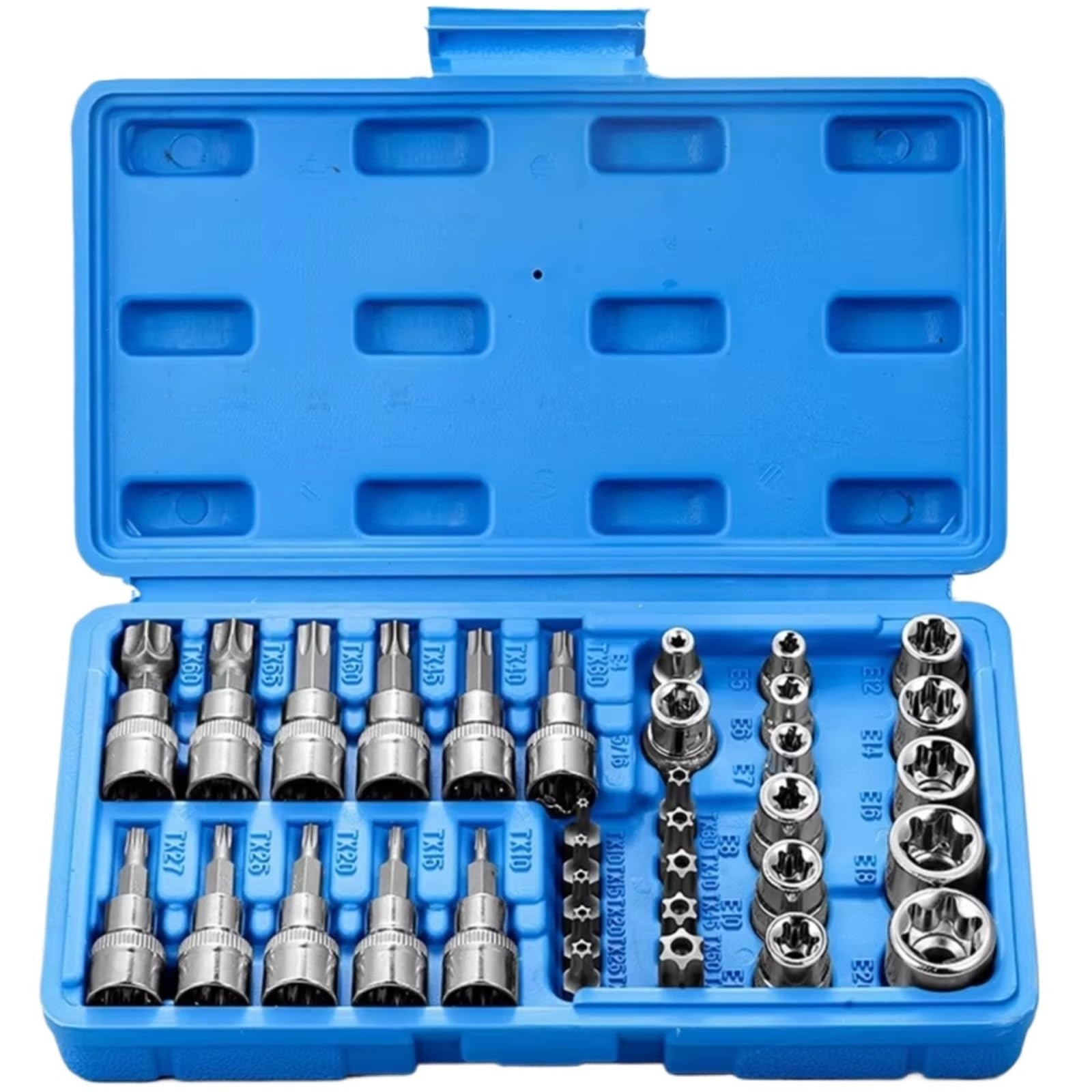 Clé à Cliquet à Entraînement Jeu De Douilles Et E-torx Star 34 Pièces 1/4 "3/8" 1/2" Lecteur Mâle Femelle Embouts Outil Portatif Avec Étui