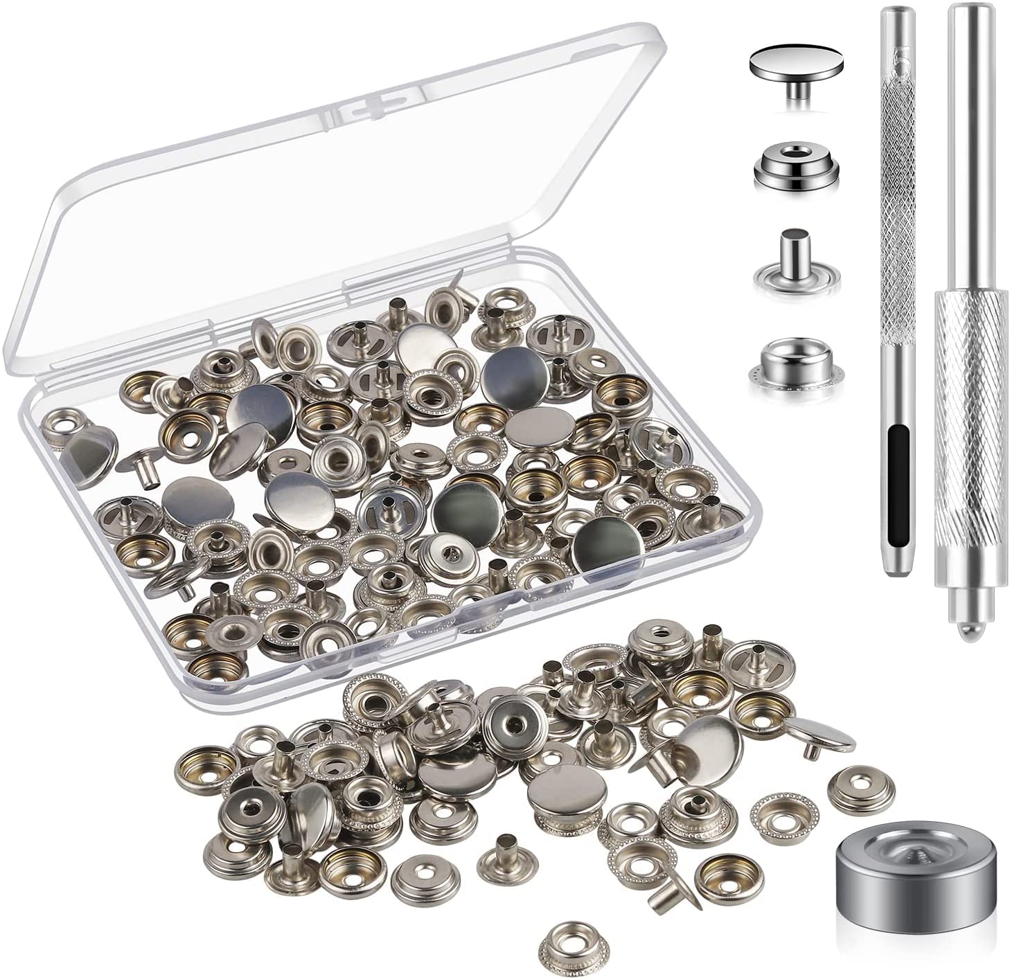 Asiatic (50Sets) Snap Fastener Kit Tool (15mm) Snaps Buttons for