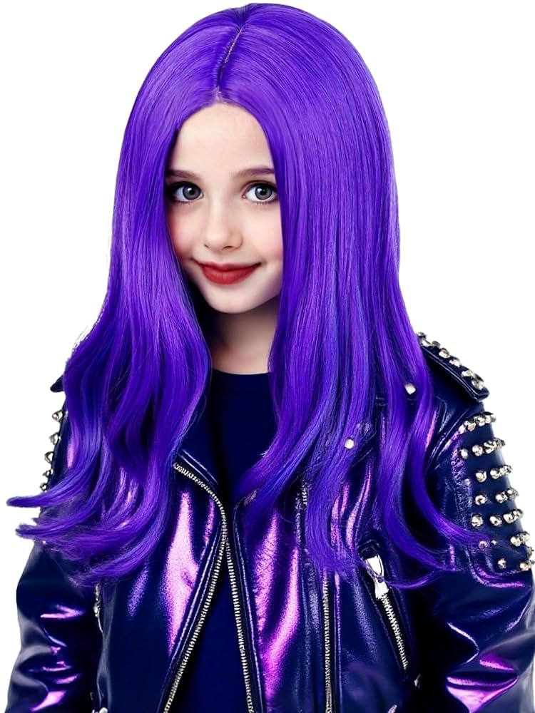 Purple Wig Mixed Blue Long Curly For Kids Girls Purple Hair Wig Funny