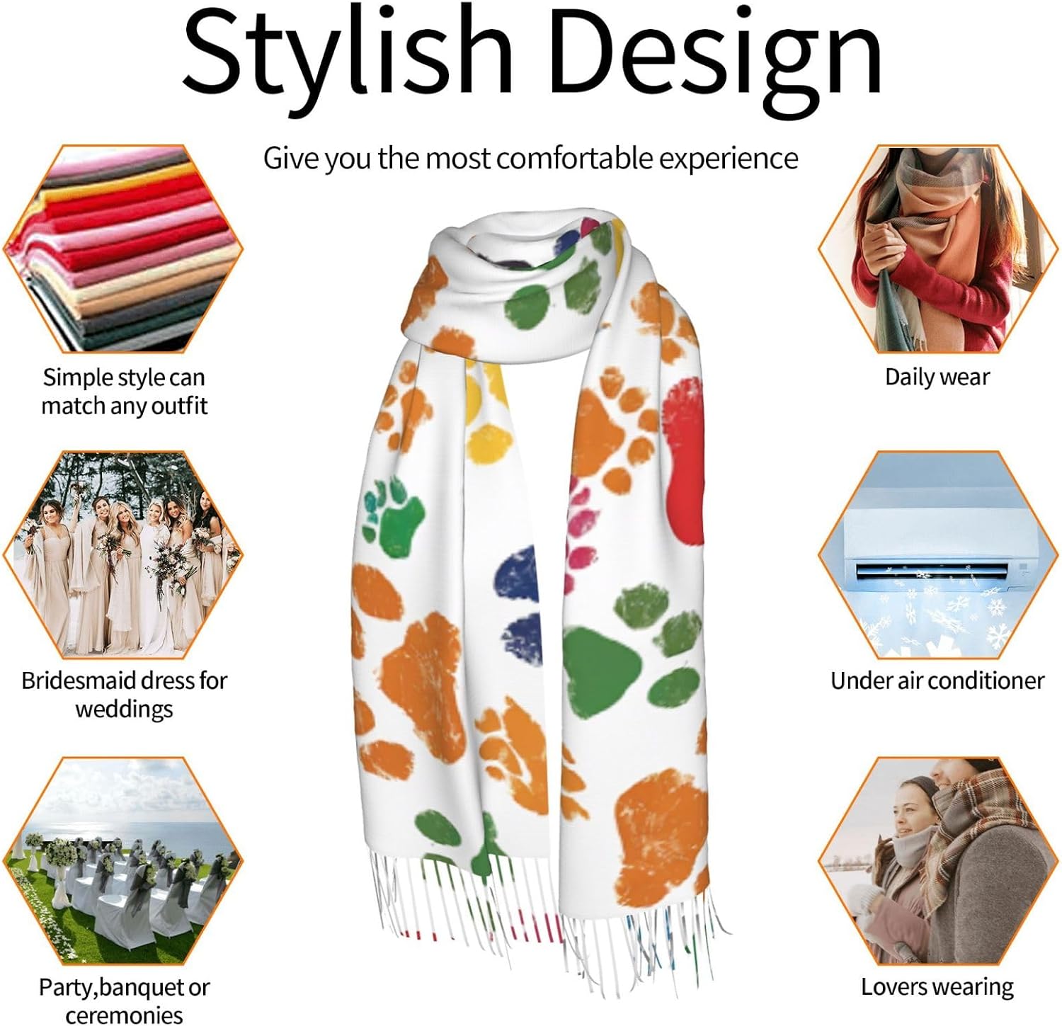 (Cute Colorful Dog) Women's Soft Warm Scarf Large Plush Shawl Wrap with Fringe Fashion Winter Scarves for Cold Weather