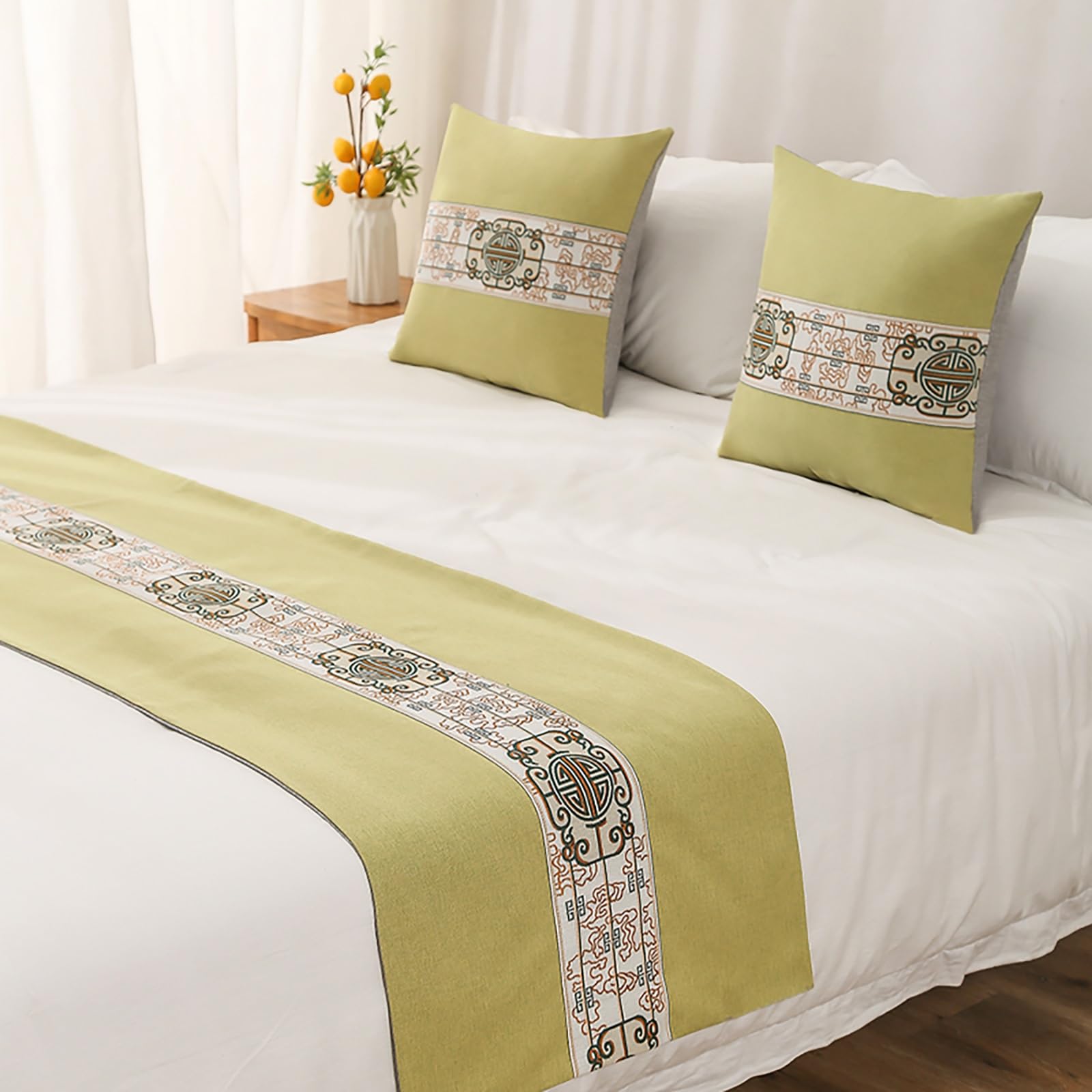 VNVFJKLO bed runner, Embroidery King Bed Scarf Runner Bedding Scarves Cover For Home Hotel Guesthouse For Slipcover Decoration(Green,48 * 210cm for 150cm Bed)