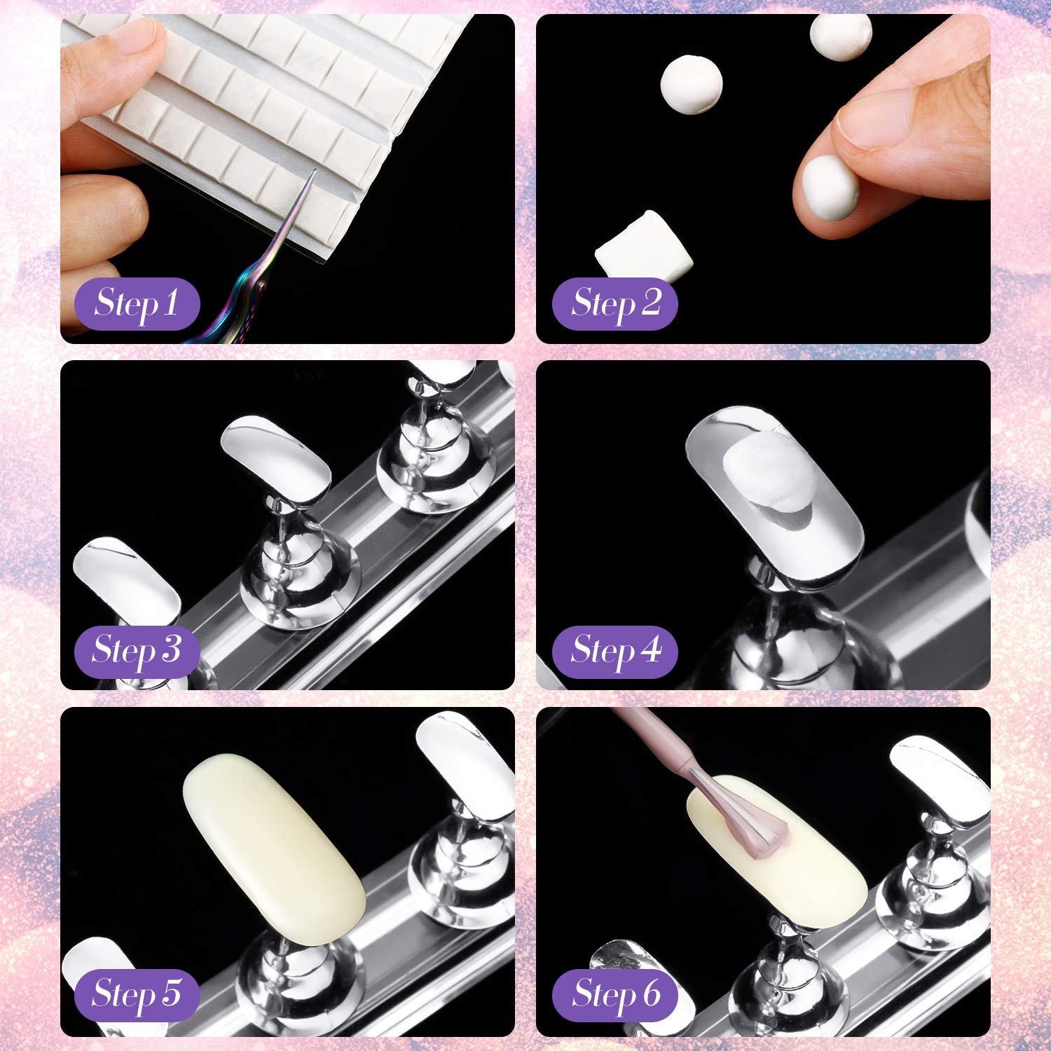 Juego de 2 soportes magnéticos para uñas acrílicas y acrílicas, soporte para exhibición de uñas, capacitación, práctica, 96 unidades, masilla adhesiva reutilizable blanca 6