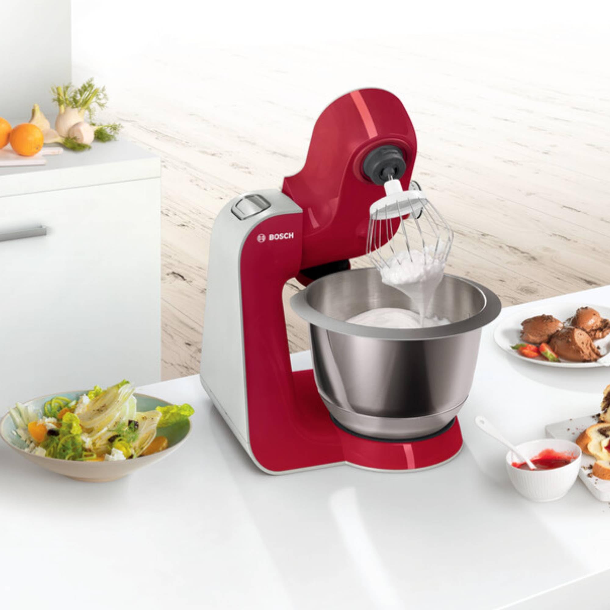 Bosch Planetaria Robot da Cucina MUM5, Ciotola in Acciaio da 3.9 L, 7 Velocità, 1000 W, Rosso