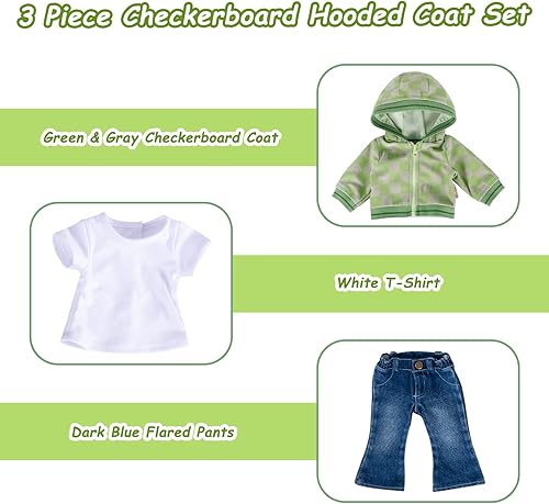 Miniatura 10 de Conjunto de ropa de muñeca de 3 piezas Conjunto de ropa Mocha Coat Blue Jeans & White T-Shirt Baby Doll Ropa Traje (sin muñeca y zapatos) 030