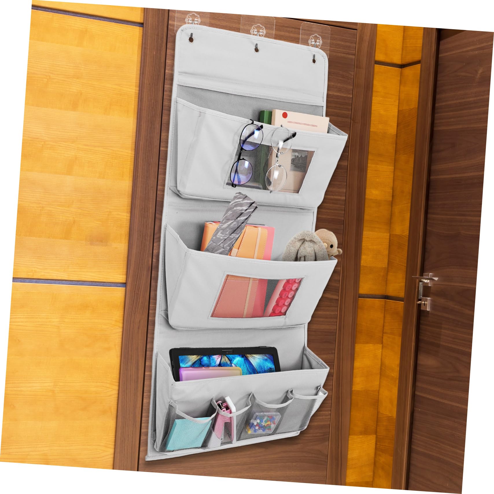 Organizer da Appendere per Porta, Borsa Portaoggetti Grigio Tasche e Fori Multipli, Lavabile, Salvaspazio per Bagno e Camera da Letto