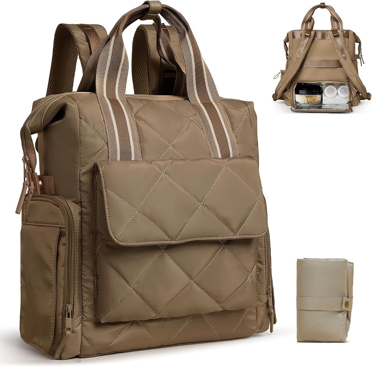 Omanmoli Diaper Bag Backpack Quilted Baby Bag Travel Breast Pump Backpack | 11 Organizing Pouches,Large Insulated Cooler Compartment,Wipe Pocket,Insulated Pocket,Stroller Straps,Changing Pad