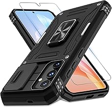 DEERLAMN Case for Samsung Galaxy S25+ Plus 6.7-Inch with Slide Camera Cover+Screen Protector(1 Pack), Rotated Ring Kickstand Military Grade Shockproof Protective Cover-Black