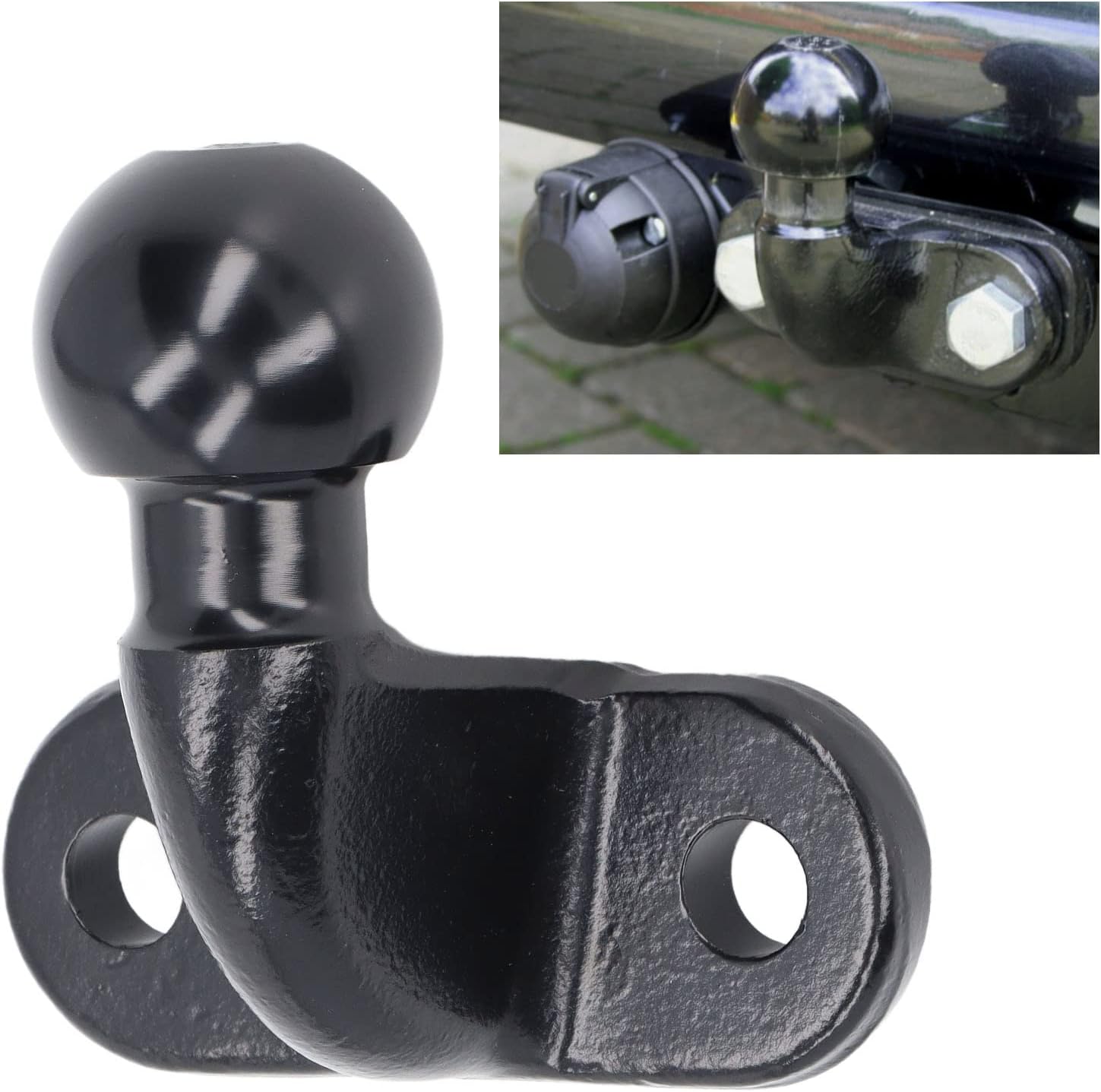 Qiilu Heavy Duty Tow Ball - Black 50mm Forged Tow Ball Heavy Duty Steel Trailer Hitch for RVs Campers Caravans - Forged