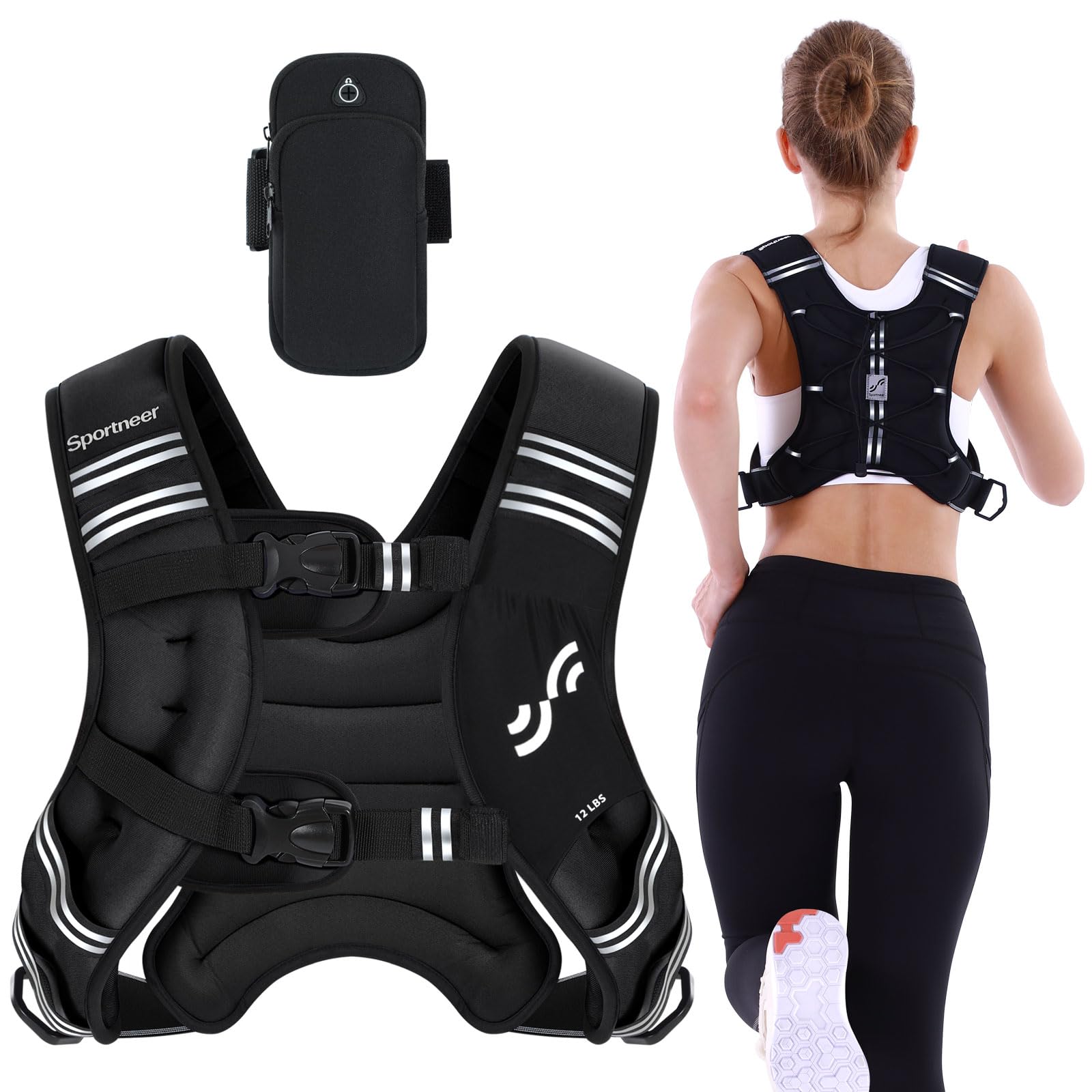 Weighted Vest for Men and Women: Sportneer 8lbs/12lbs/15lbs/20lbs/25lbs Weight Vest with Reflective Stripe Running Vest for Workout Strength Training Fitness Muscle Building Weight Loss Weightlifting