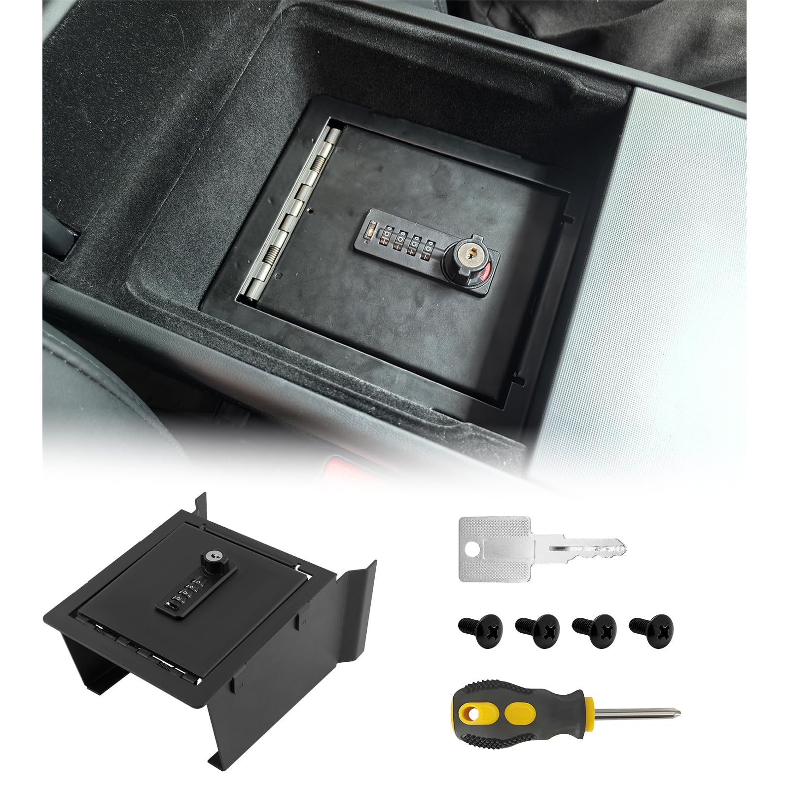 Photo 1 of [Missing Key] Center Console Safe Organizer Compatible with 2025 2026 Tesla Model Y Juniper & Model 3 Highland Armrest Lock Box Secure Vehicle Accessories with 4-digit Lock with Password Retrieval Key