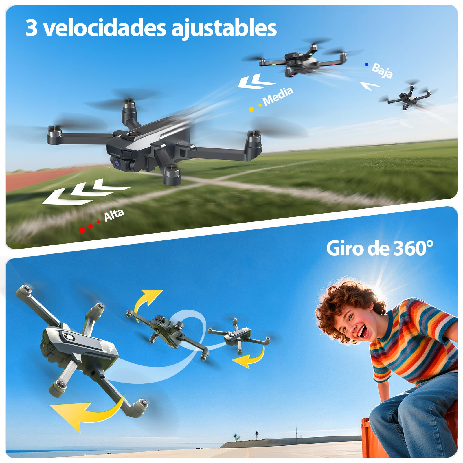 DEERC D25 Drone con Cámara 4K para Niños y Adultos, Transmisión 5G, Cuadricóptero RC Plegable, Juguete Compacto con Motor sin Escobillas, Mantenimiento de Altitud, Giros 3D, 2 Baterías