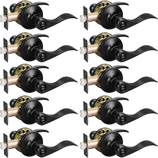 KNOBWELL 10-Pack Matte Black Privacy Lever Door Handles - Reversible Bedroom Bathroom Knobs, Easy Install Zinc Alloy