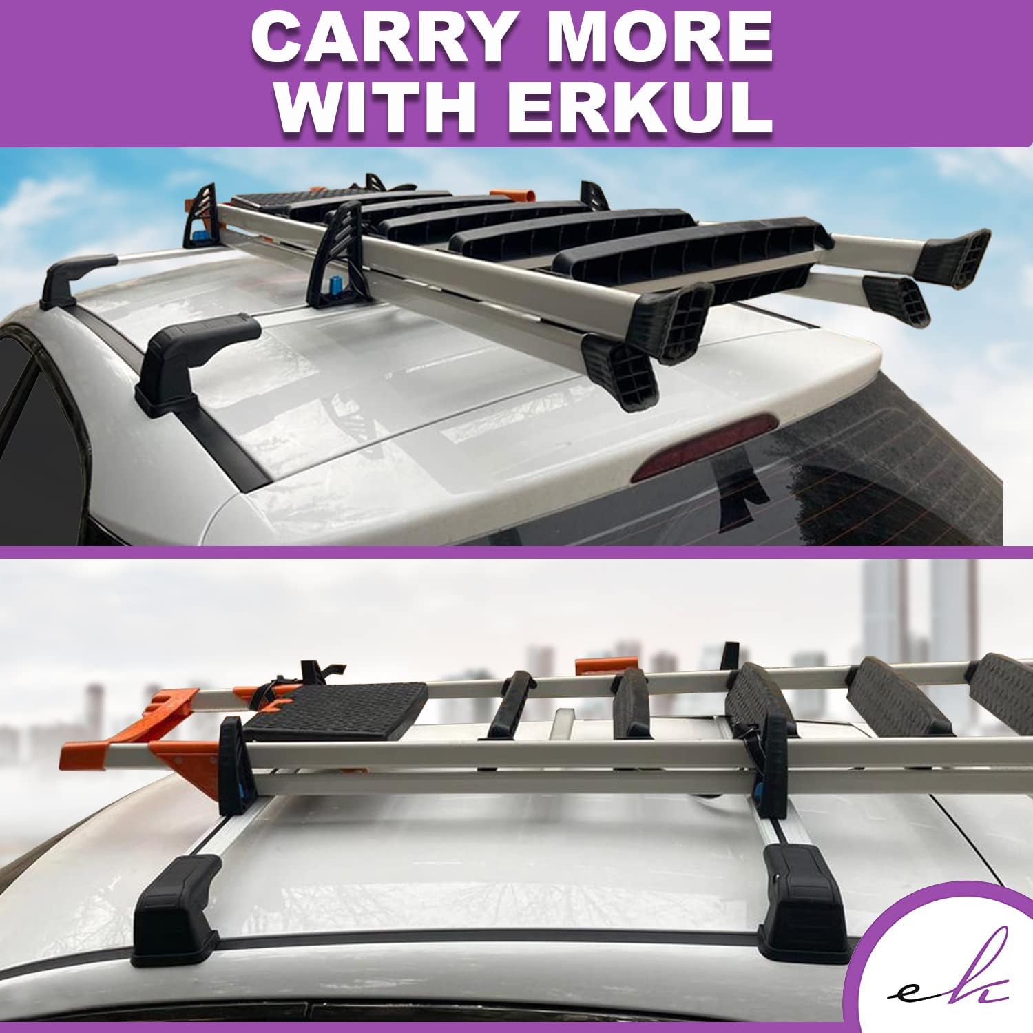 ERKUL Adjustable Load Stops Mounts Roof Rack Cross Bars (4 Pack with 4 Stripes) - Roof Rack Accessories, Load Stopper for Rooftop, Ladder, Wood, Ski, Snowboard, Kayak | Fits T-Track Roof Racks | Black
