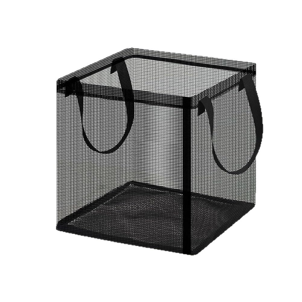 4 cestini per piante acquatiche in rete con manici, traspiranti, per laghetto, ninfee, fiori di loto, verdure, quadrati e per radici rotonde da giardino per protezione (nero)