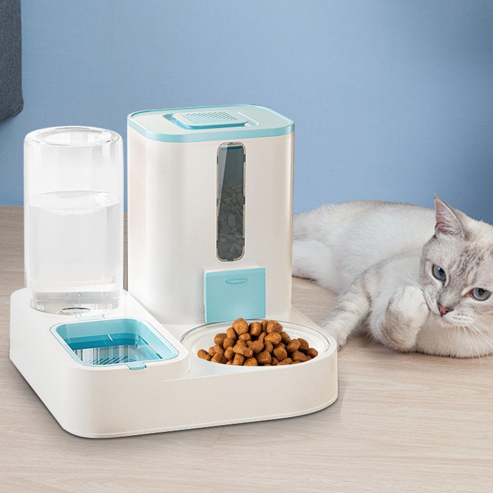 Mangiatoia per animali domestici, Mangiatoia automatica for animali domestici, mangiatoia for cani di grande capacità, for con, riutilizzabile salvaspazio, gatto(Sky blue)