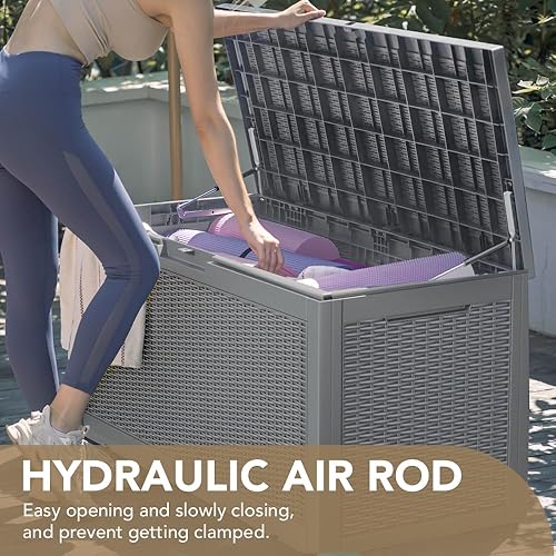 Vista 125 de Devoko Caja de resina de 120 galones, impermeable, para interiores y exteriores, contenedor de almacenamiento grande con cerradura para muebles